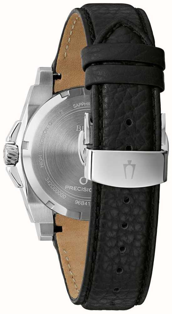 Bulova Mostrador Preto Cone Masculino Mm Pulseira De Couro