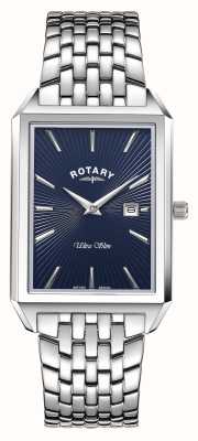 Rotary Relógio quadrado ultrafino masculino de aço inoxidável de elos finos GB08020/05