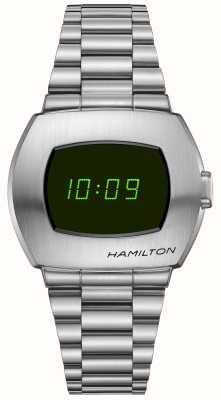 Hamilton Quartzo digital psr clássico americano (40,8 mm) display preto e verde / pulseira de aço inoxidável H52414131