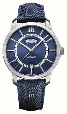 Maurice Lacroix Pontos mostrador dia-data azul / bracelete têxtil azul PT6358-SS004-431-4