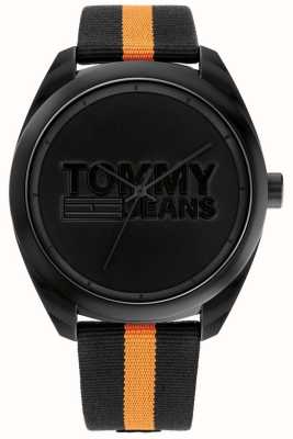 Tommy Jeans Homens | mostrador preto | alça de nylon preta e laranja 1792042