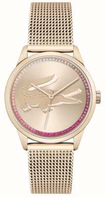 Lacoste Crocodilo feminino | conjunto de cristal | pulseira de malha de aço ouro rosa 2001261