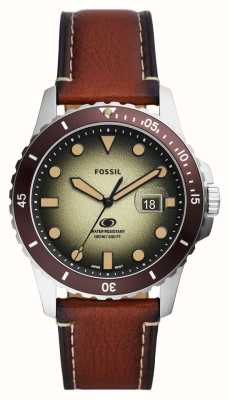 Fossil Azul masculino | mostrador verde | pulseira de couro ecológico marrom FS5961