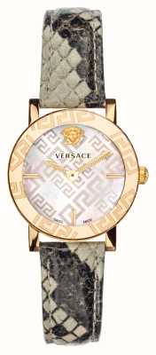 Versace Vidro Greca | mostrador madrepérola | pulseira de couro elephe VEU300121