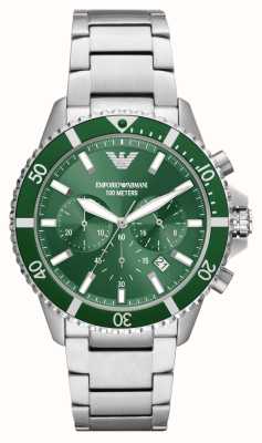 Emporio Armani Homens | mostrador cronógrafo verde | pulseira de aço inoxidável AR11500