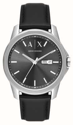 Armani Exchange Homens | mostrador cinza | pulseira de couro preto AX1735