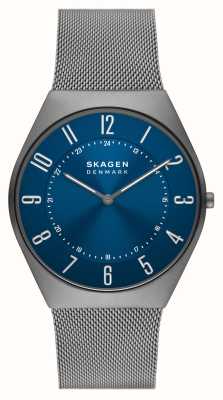 Skagen Verde masculino | mostrador azul | pulseira de malha de aço gunmetal SKW6829