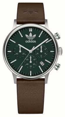Adidas Código um crono | mostrador verde | pulseira de couro ecológico marrom AOSY22531