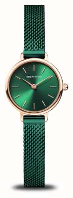 Bering Clássico | mostrador verde | pulseira de malha de aço pvd verde 11022-868