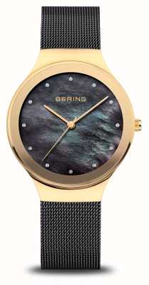 Bering Clássico | mostrador preto madrepérola | pulseira de malha pvd preta 12934-132