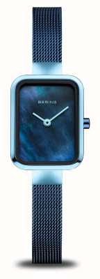 Bering Clássico quadrado pequeno | mostrador madrepérola azul | pulseira de malha de aço azul 14520-398