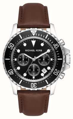 Michael Kors Everest | mostrador cronógrafo preto | pulseira de couro marrom MK9054