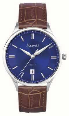 Accurist Homens clássicos | mostrador azul | pulseira de couro marrom 73005