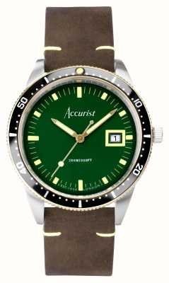 Accurist Homens de mergulho | mostrador verde | pulseira de couro marrom 72000