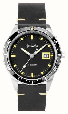 Accurist Homens de mergulho | mostrador preto | pulseira de couro preto 72001