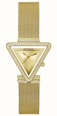 Guess Fama feminina | mostrador triangular de ouro | pulseira de malha de aço de ouro GW0508L2