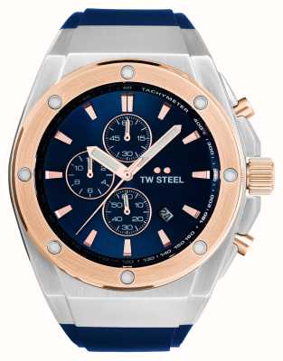 TW Steel Tecnologia de CEO dos homens | mostrador azul | dois tons | pulseira de borracha azul CE4105