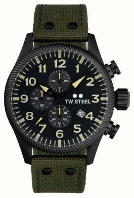 TW Steel Volante masculino | mostrador cronógrafo preto | couro verde e alça de lona VS112