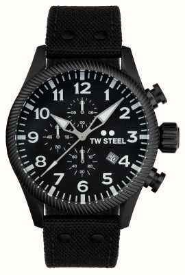 TW Steel Volante masculino | mostrador cronógrafo preto | couro preto e alça de lona VS113