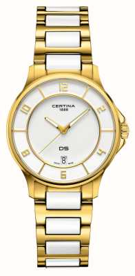 Certina Feminino | ds-6 quartzo | mostrador branco | pulseira de cerâmica branca de aço ouro C0392513301700