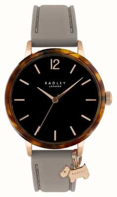 Radley Rua Newick | mostrador preto | bisel de tartaruga | pulseira de silicone cinza RY21492-D