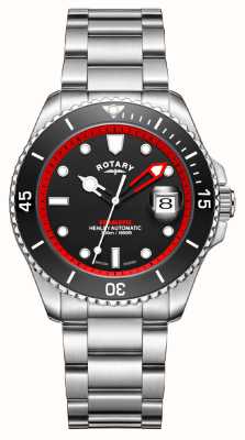Rotary Henley seamatic | mostrador preto e vermelho | pulseira de aço inoxidável GB05430/81