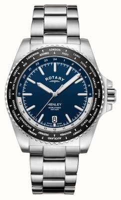 Rotary Henley | hora mundial | mostrador azul | pulseira de aço inoxidável GB05370/88