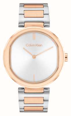 Calvin Klein Sensação feminina | mostrador prateado | pulseira de aço inoxidável de dois tons 25200251