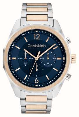 Calvin Klein força dos homens | mostrador cronógrafo azul | pulseira de aço inoxidável de dois tons 25200265