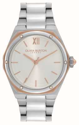 Olivia Burton Esportes de luxo hexa | mostrador branco | pulseira de aço inoxidável 24000070