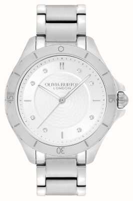 Olivia Burton Esportes de luxo | mostrador guilloché branco | pulseira de aço inoxidável 24000039