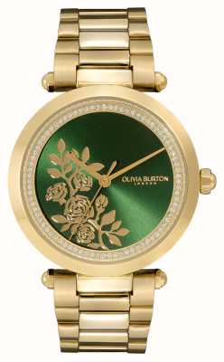 Olivia Burton Assinatura | mostrador floral verde | pulseira de aço inoxidável de ouro 24000043