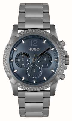 HUGO Masculino #impress | mostrador cinza azul | pulseira de aço inoxidável 1530298