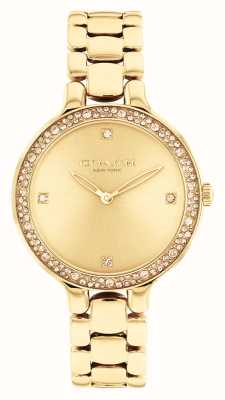 Coach Chelsea feminino | mostrador dourado | conjunto de cristal | pulseira de aço inoxidável de ouro 14504125