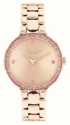 Coach Chelsea Feminino | discagem em ouro rosa | conjunto de cristal | pulseira de aço inoxidável de ouro rosa 14504126