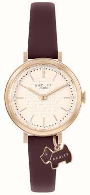 Radley Rua Selby | mostrador rosa | pulseira de couro bordô RY21504