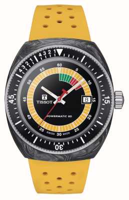 Tissot Sideral s powermatic 80 (41 mm) mostrador preto / pulseira de borracha amarela T1454079705700
