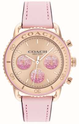 Coach Cruzador feminino | discagem em ouro rosa | pulseira de couro rosa 14504123