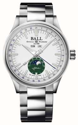 Ball Watch Company Calendário lunar do engenheiro ii | 40mm | edição limitada | mostrador branco | pulseira de aço inoxidável | NM3016C-S1J-WHGR