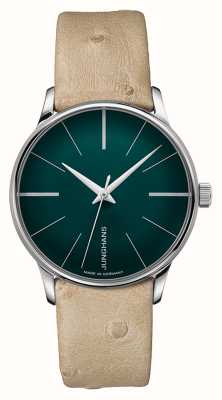Junghans Meister damen automático | mostrador verde | pulseira de couro de avestruz marrom claro 27/3343.00