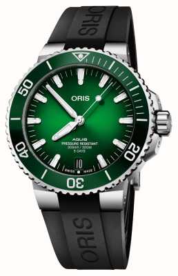 ORIS Aquis data calibre 400 automático (43,5 mm) mostrador verde / pulseira de borracha verde 01 400 7763 4157-07 4 24 74EB