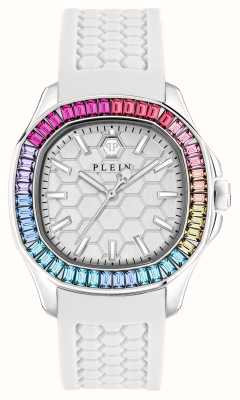 Philipp Plein Spectre lady high-iconic / mostrador prateado pulseira branca PWTAA0223