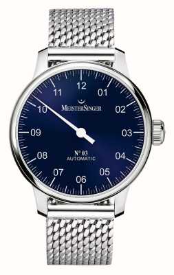 MeisterSinger No.3 automático (43mm) mostrador azul sunburst / pulseira milanesa de aço inoxidável AM908-MIL20