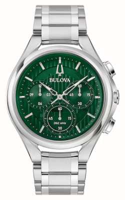 Bulova Cronógrafo curvo masculino | mostrador verde | pulseira de aço inoxidável 96A297