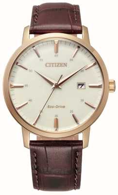 Citizen Homens | condução ecológica | mostrador branco | pulseira de couro marrom BM7463-12A