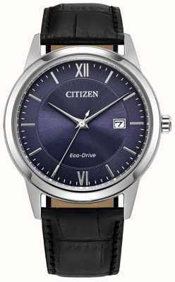 Citizen Homens | condução ecológica | mostrador azul | pulseira de couro preto AW1780-09L