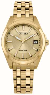 Citizen Feminino | condução ecológica | mostrador de ouro | bracelete de aço inoxidável dourado EO1222-50P