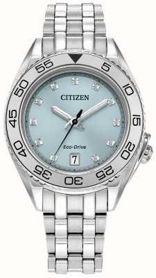 Citizen Diamante feminino | condução ecológica | mostrador azul | pulseira de aço inoxidável FE6161-54L