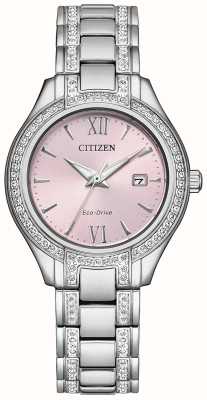 Citizen Cristal silhueta das mulheres | condução ecológica | mostrador rosa | pulseira de aço inoxidável de cristal FE1230-51X