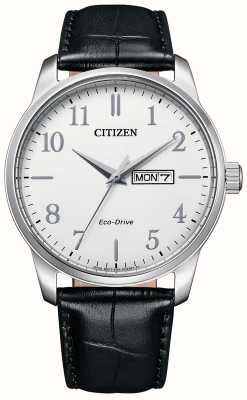 Citizen Homens | condução ecológica | mostrador branco | pulseira de couro preto BM8550-14A